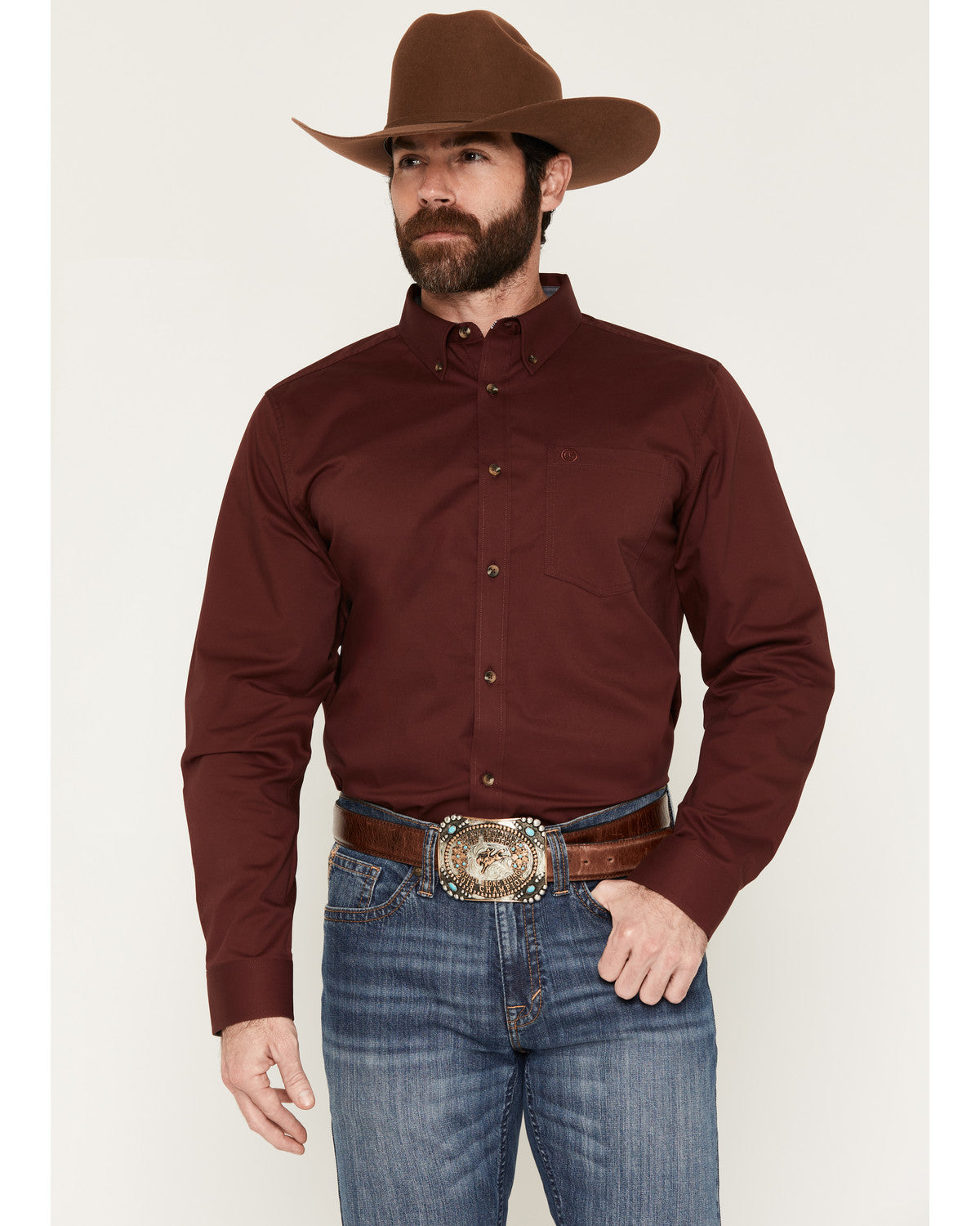 Cody James Men's Basic Solid Long Sleeve Button-Down Stretch Western S