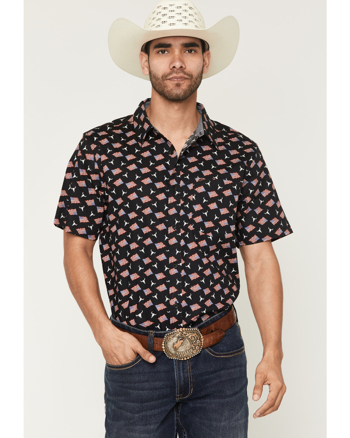Cody James Men's Stars & Flags Short Sleeve Button-Down Stretch Wester