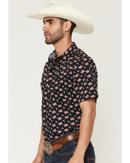Cody James Men's Stars & Flags Short Sleeve Button-Down Stretch Wester