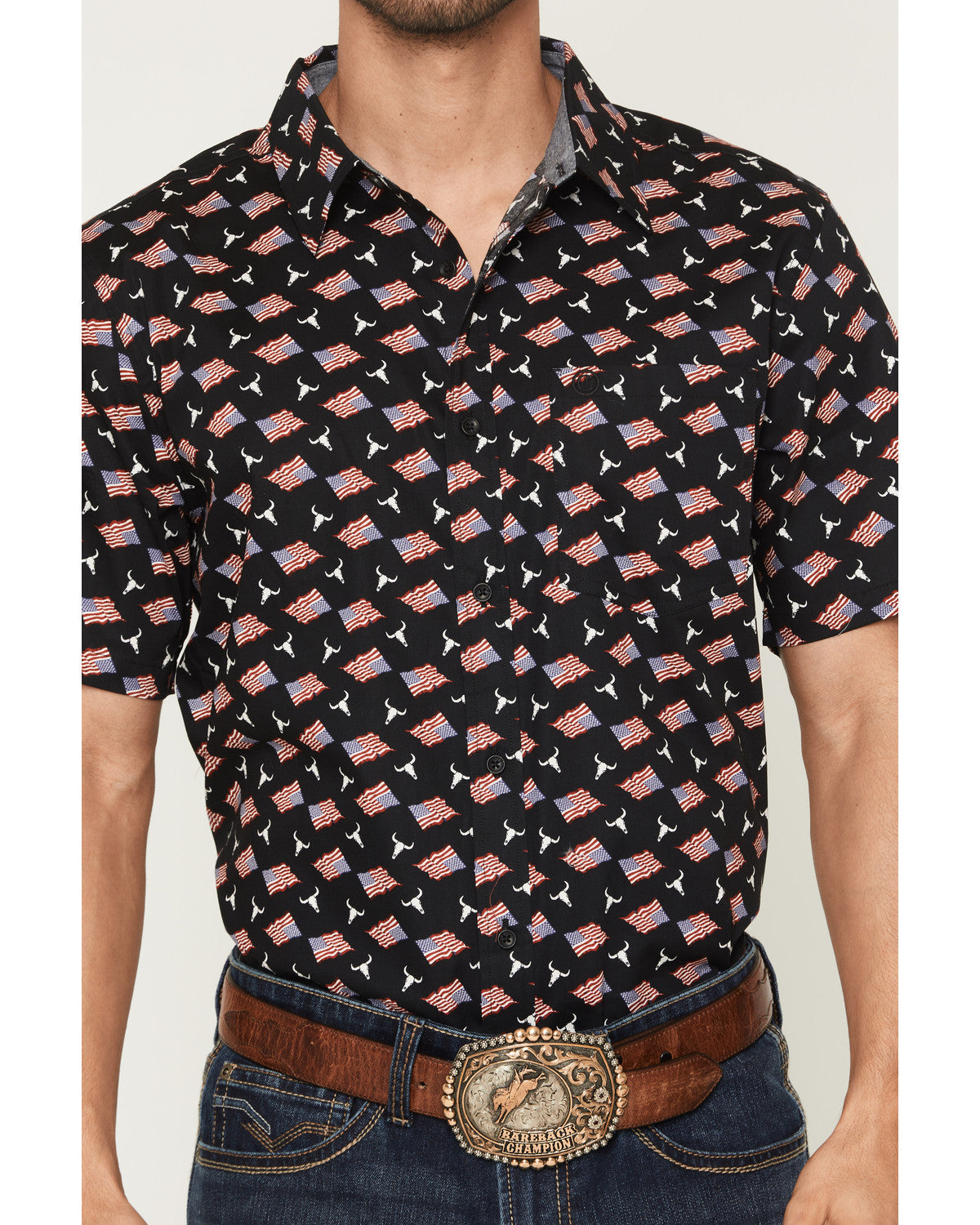 Cody James Men's Stars & Flags Short Sleeve Button-Down Stretch Wester