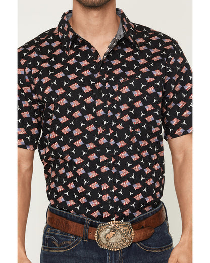 Cody James Men's Stars & Flags Short Sleeve Button-Down Stretch Wester