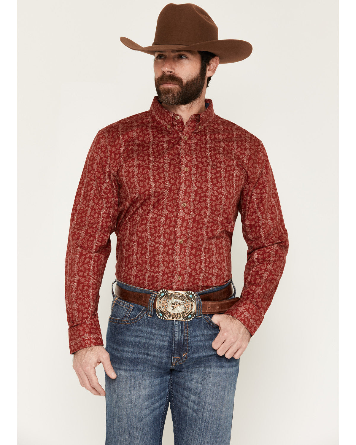 Cody James Men's Ol Hickory Floral Stripe Print Long Sleeve Button-Dow