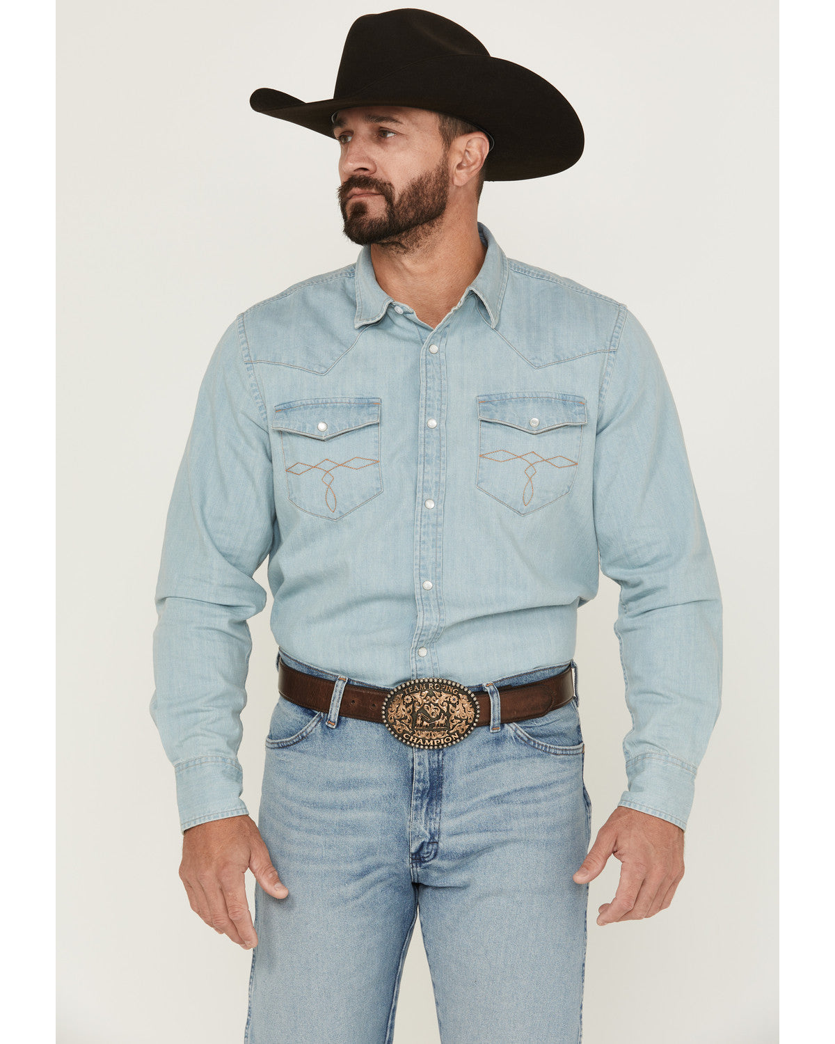 Cody James Men's Frosty Light Wash Long Sleeve Snap Denim Western Shir
