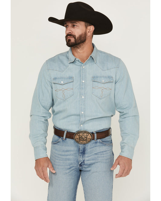 Cody James Men's Frosty Light Wash Long Sleeve Snap Denim Western Shir