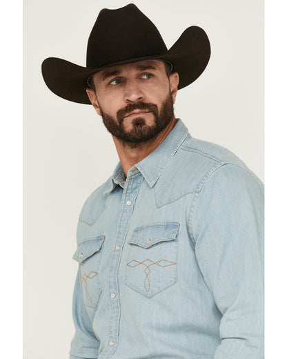 Cody James Men's Frosty Light Wash Long Sleeve Snap Denim Western Shir