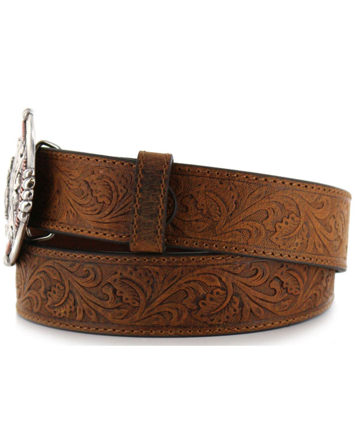 Cody James Men's Bronc Buckle Tooled Leather Belt