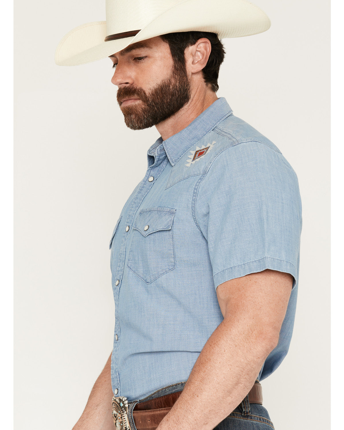 Cody James Men's Tucson Embroidered Denim Short Sleeve Snap Western Sh