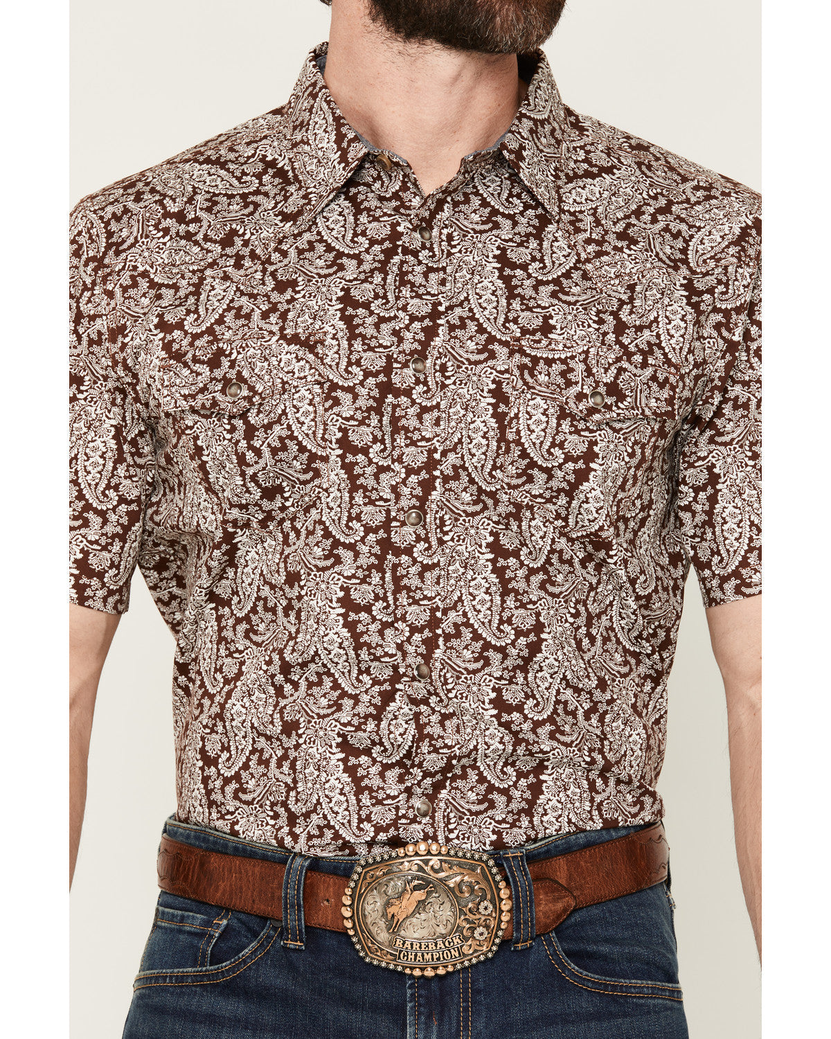 Cody James Men's Rusted Gate Paisley Print Short Sleeve Snap Western S