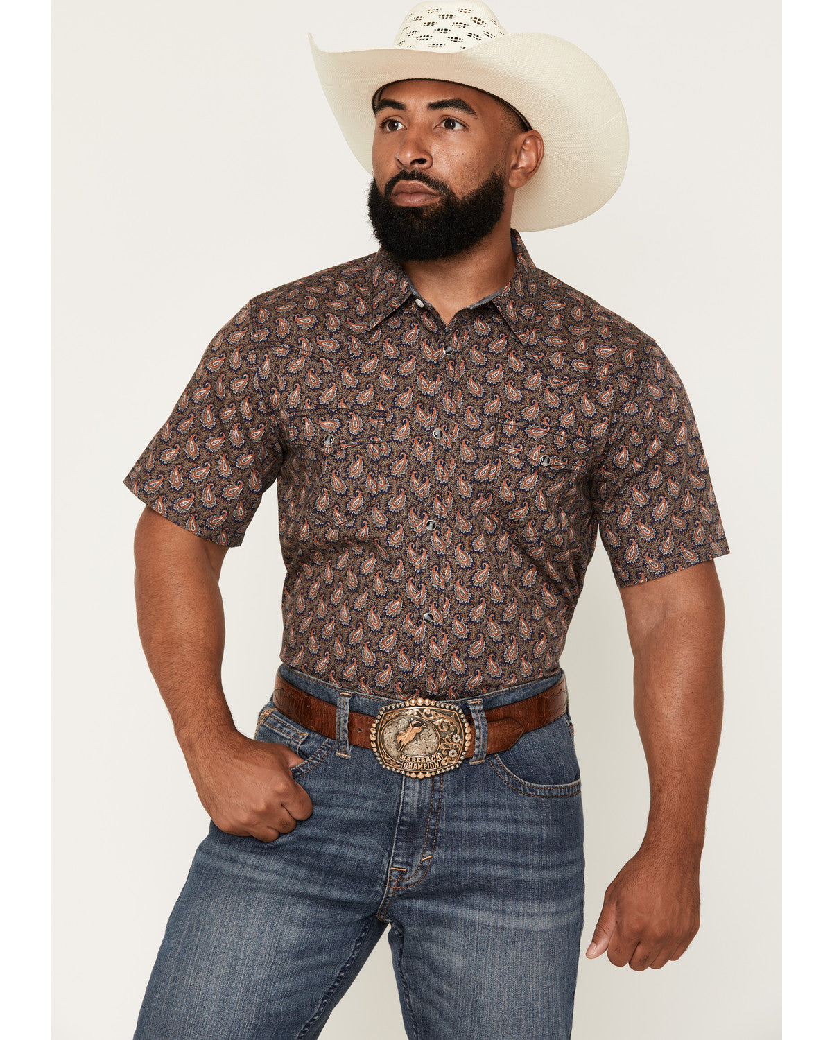 Cody James Men's 2 Step Paisley Print Short Sleeve Snap Western Shirt