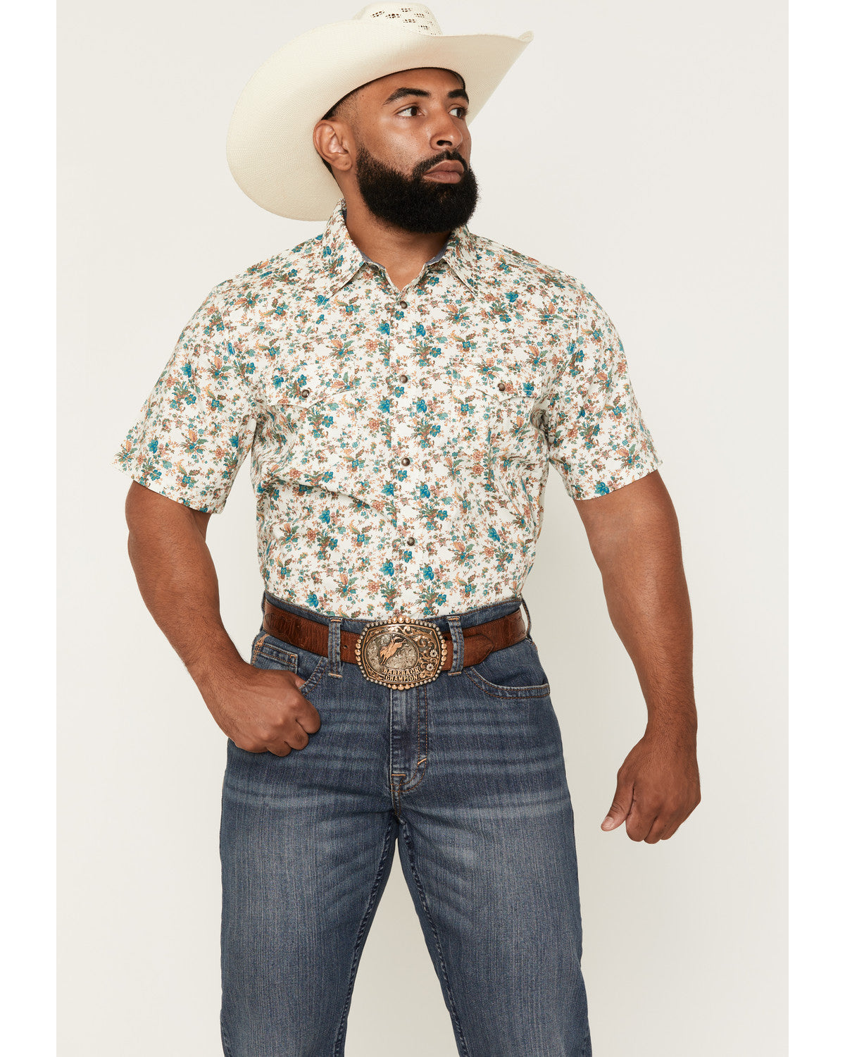 Cody James Men's Blossom Floral Print Short Sleeve Snap Western Shirt