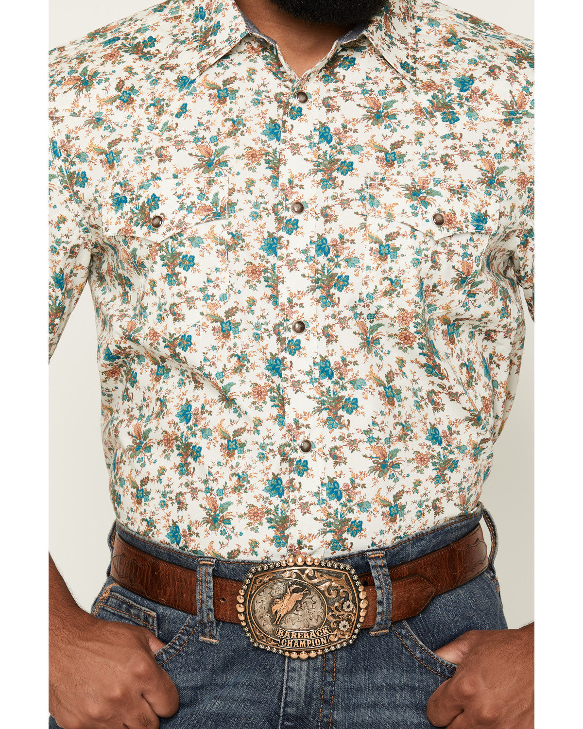 Cody James Men's Blossom Floral Print Short Sleeve Snap Western Shirt