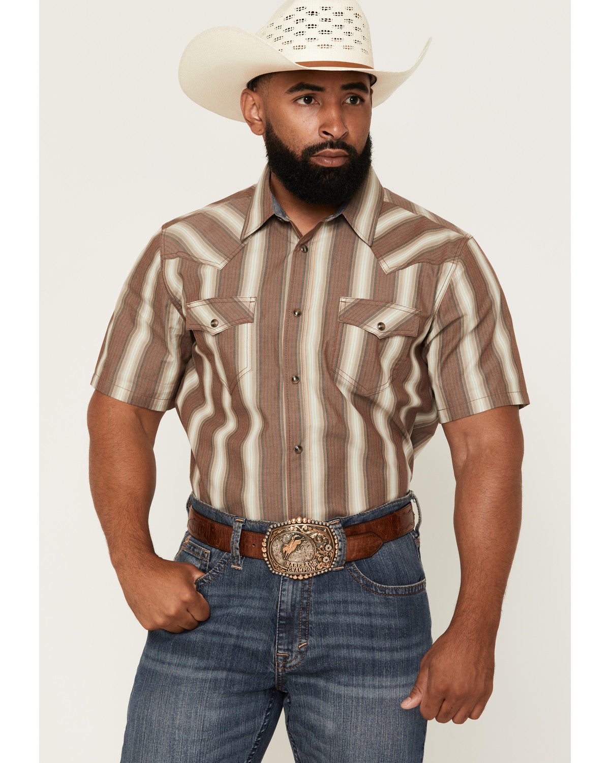 Cody James Men's Gopher Striped Print Short Sleeve Snap Western Shirt