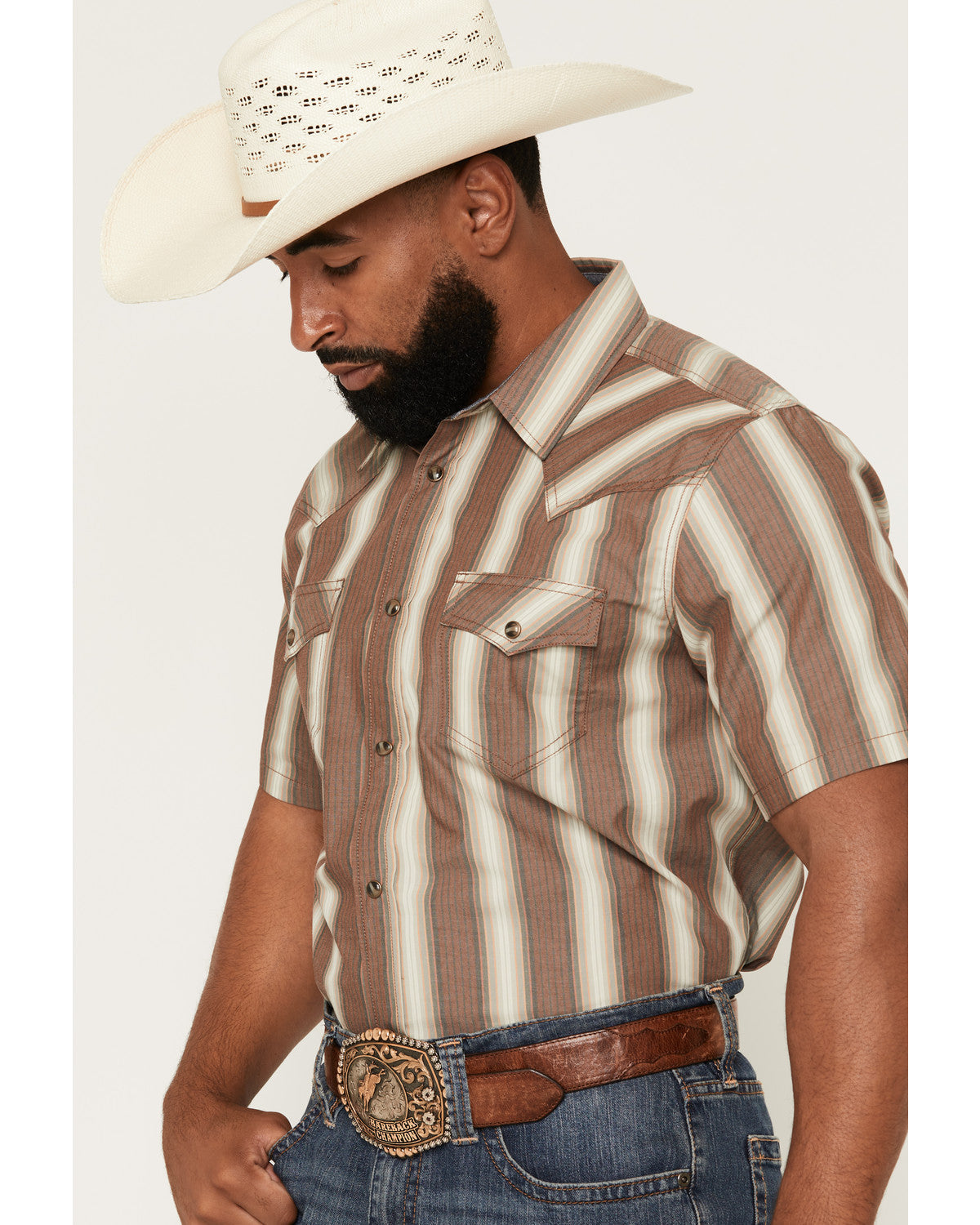Cody James Men's Gopher Striped Print Short Sleeve Snap Western Shirt