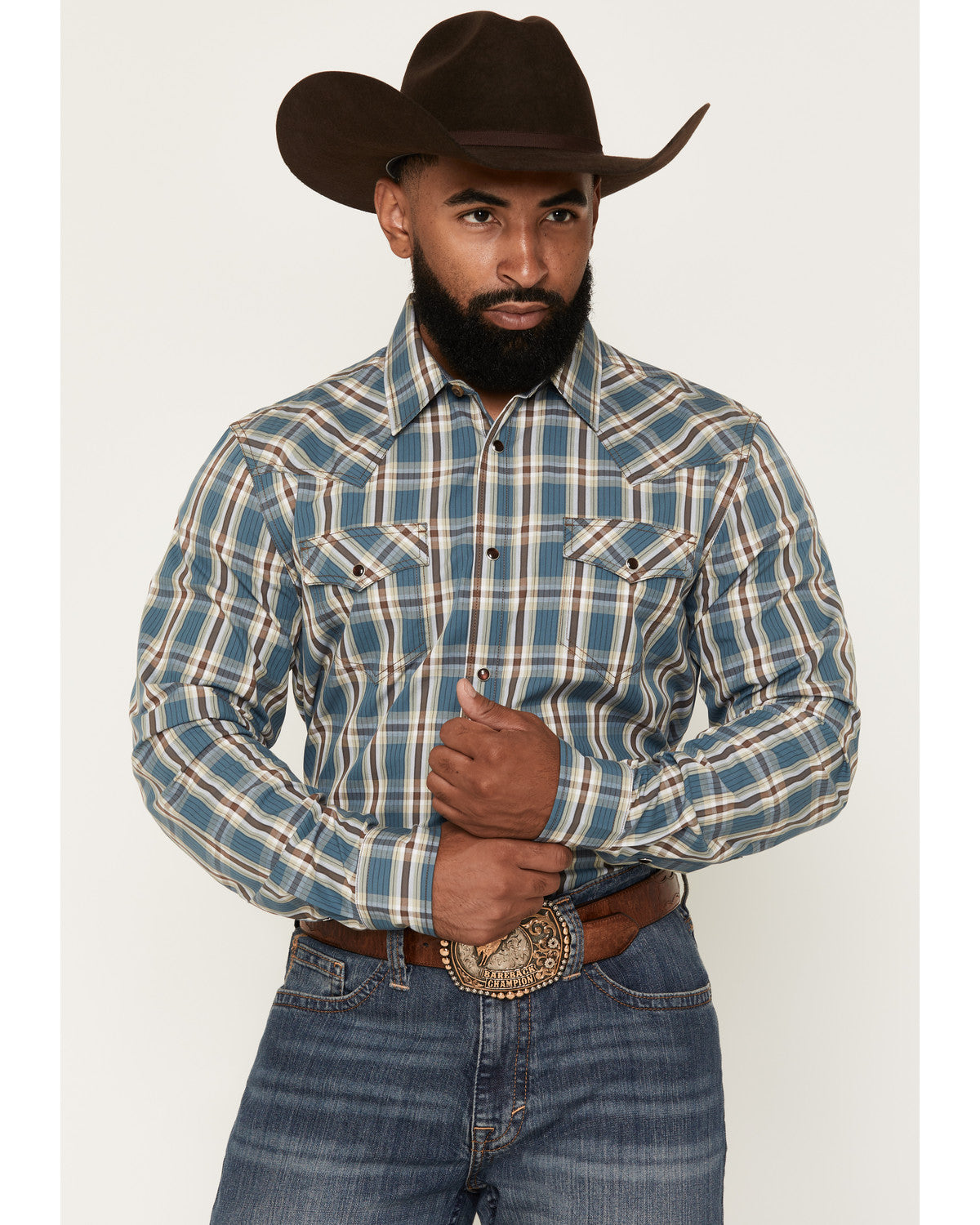 Cody James Men's Niagara Falls Plaid Print Long Sleeve Snap Western Sh