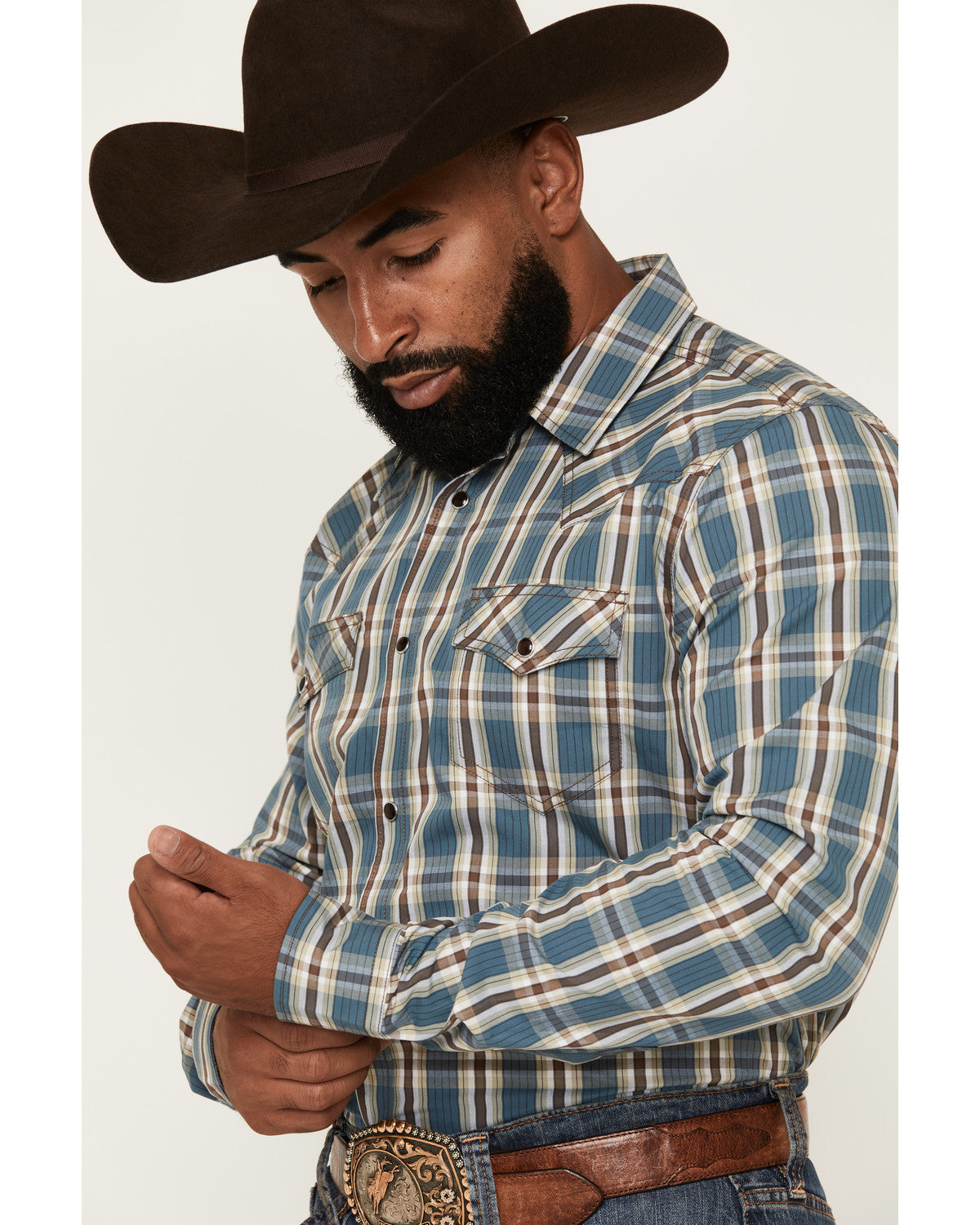 Cody James Men's Niagara Falls Plaid Print Long Sleeve Snap Western Sh
