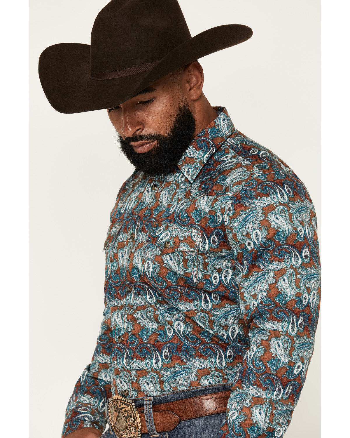 Cody James Men's Gilbert Paisley Print Long Sleeve Snap Western Shirt