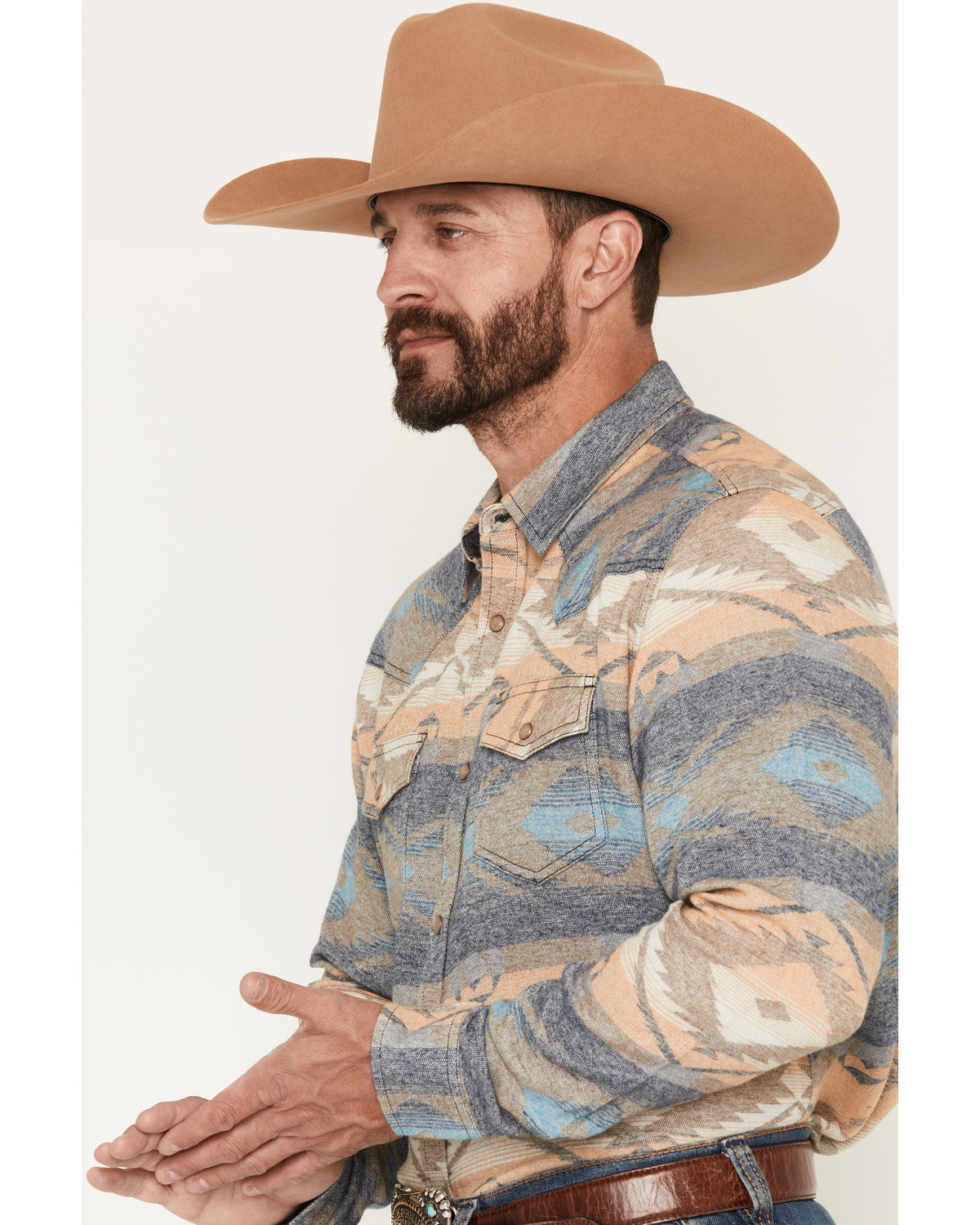 Cody James Men's Arrow Bear Southwestern Print Long Sleeve Snap Flanne