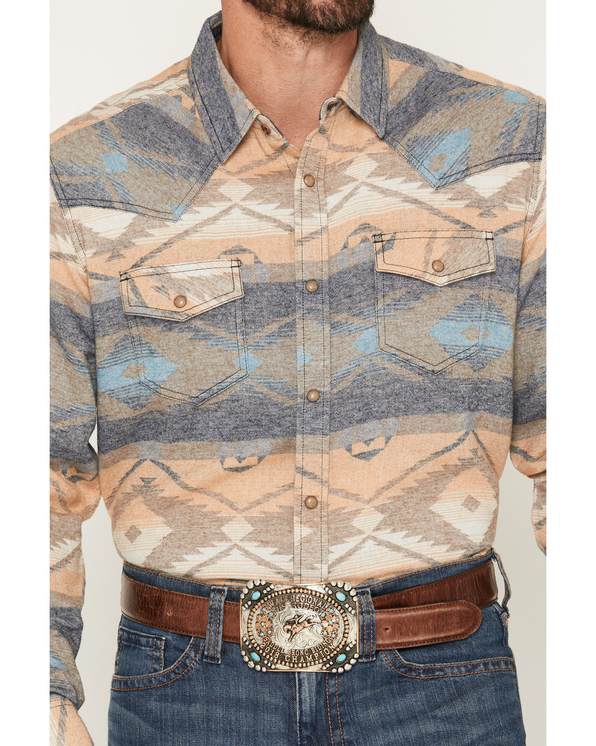 Cody James Men's Arrow Bear Southwestern Print Long Sleeve Snap Flanne
