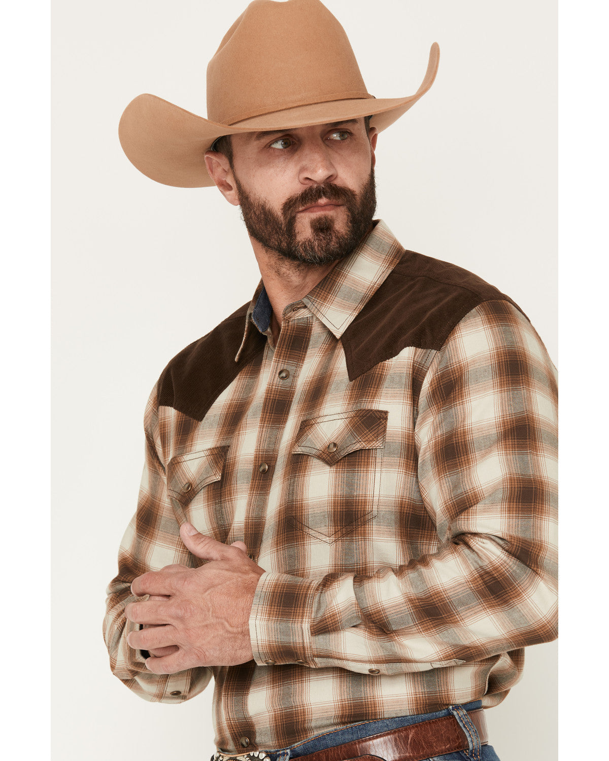 Cody James Men's Mad Plaid Print Corduroy Long Sleeve Snap Western Shi