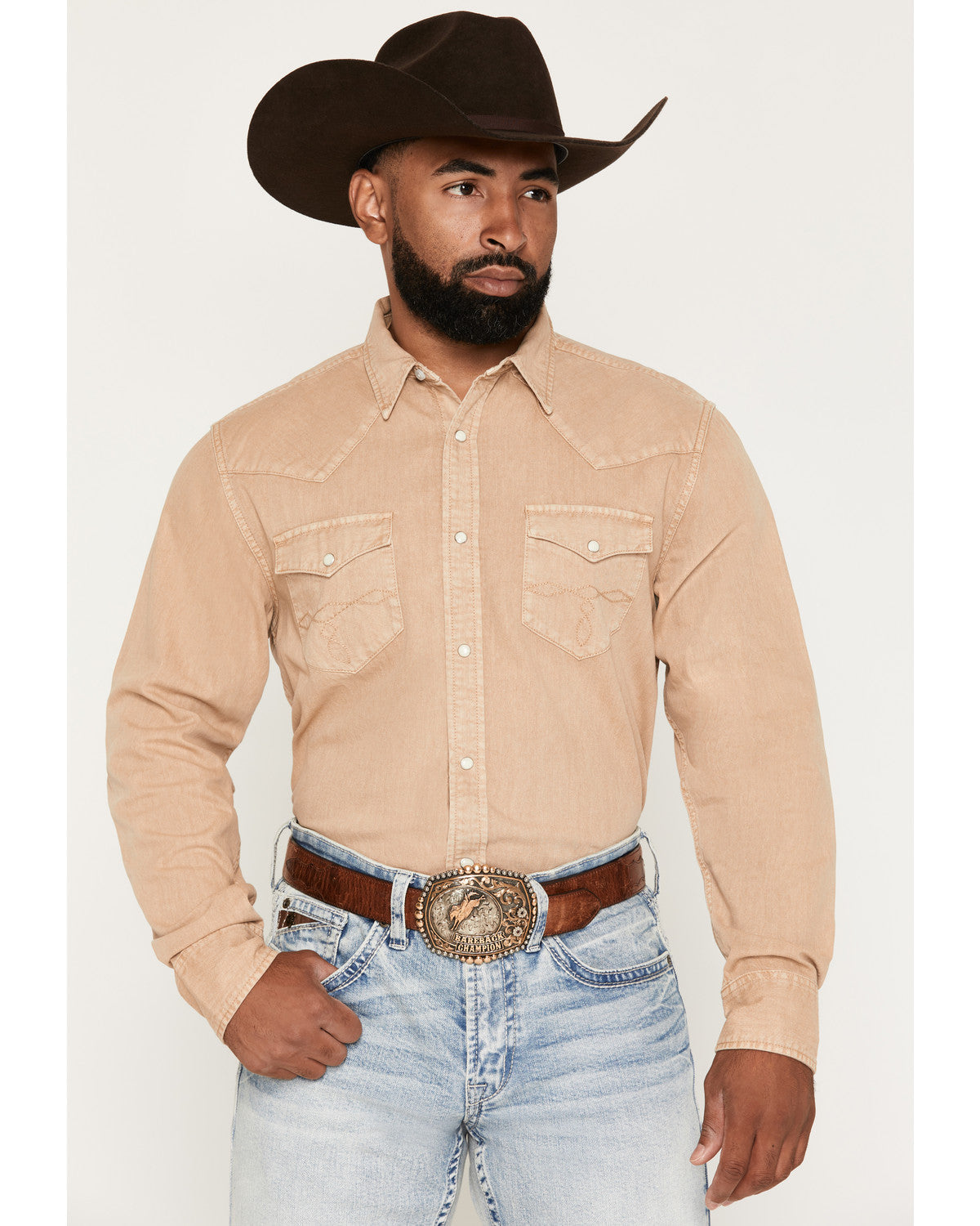 Cody James Men's Solid Long Sleeve Snap Denim Western Shirt