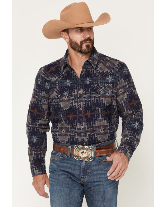 Cody James Men's Bowie Knife Southwestern Print Long Sleeve Snap Flann