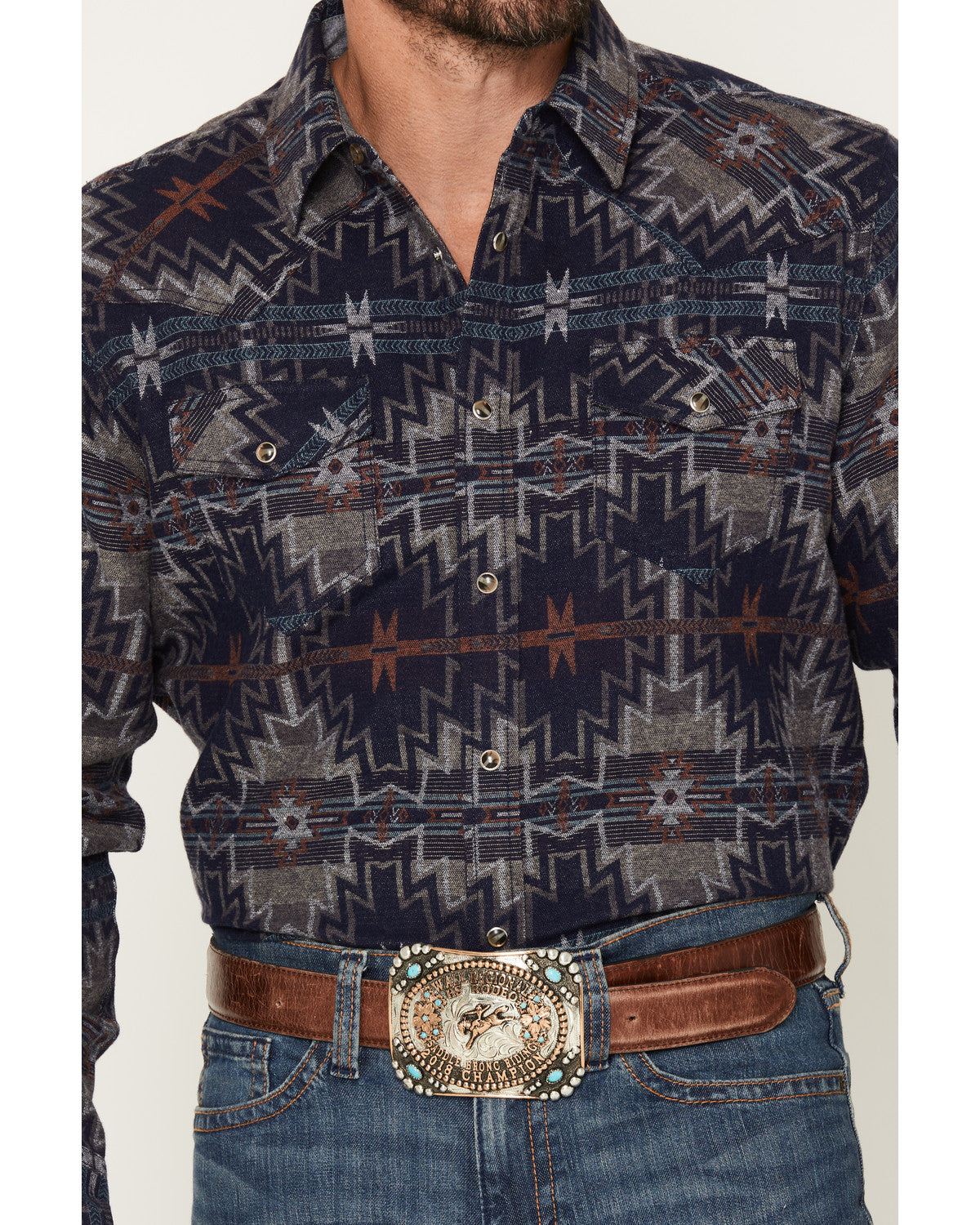 Cody James Men's Bowie Knife Southwestern Print Long Sleeve Snap Flann