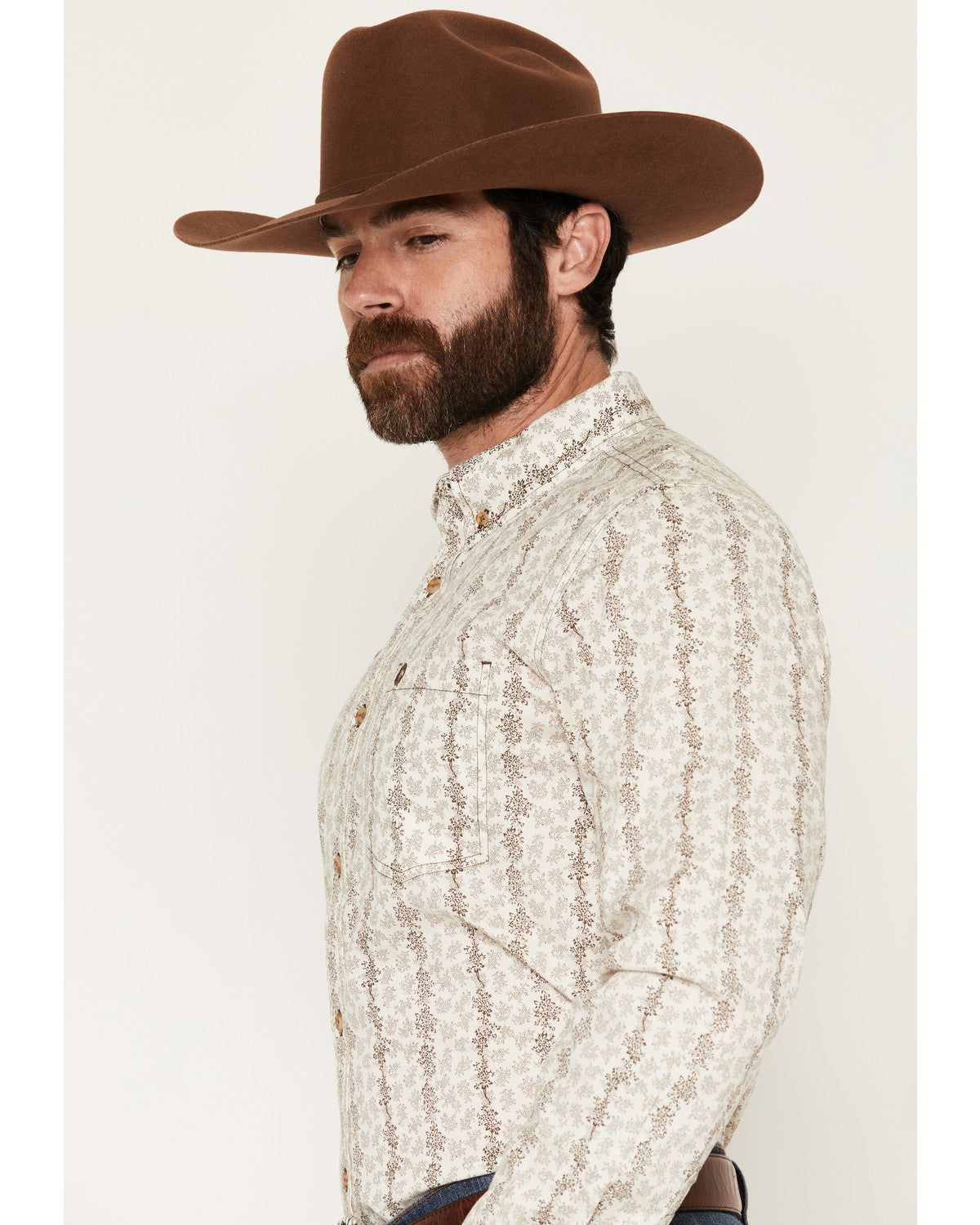 Cody James Men's Hickory Floral Stripe Print Long Sleeve Button-Down S