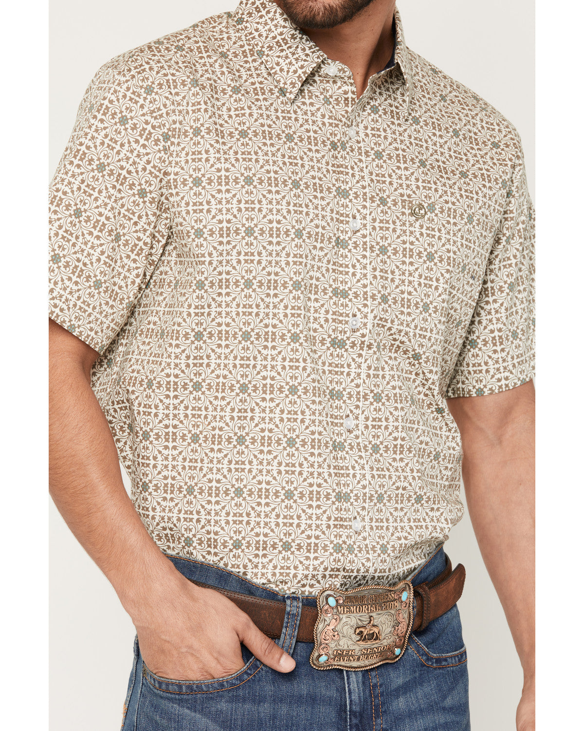 Cody James Men's Mind Trap Geo Print Short Sleeve Button-Down Stretch