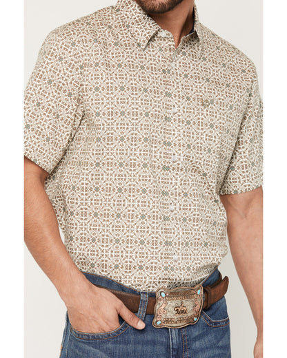 Cody James Men's Mind Trap Geo Print Short Sleeve Button-Down Stretch