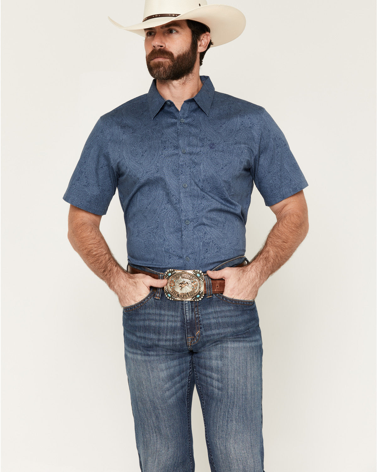 Cody James Men's Topaz Tonal Paisley Print Short Sleeve Button-Down St