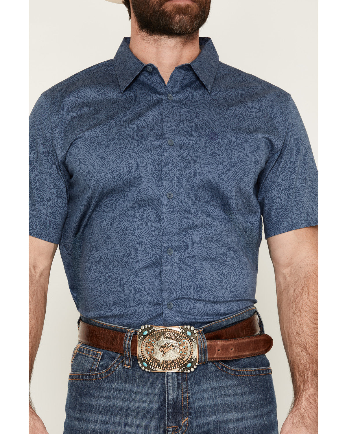 Cody James Men's Topaz Tonal Paisley Print Short Sleeve Button-Down St