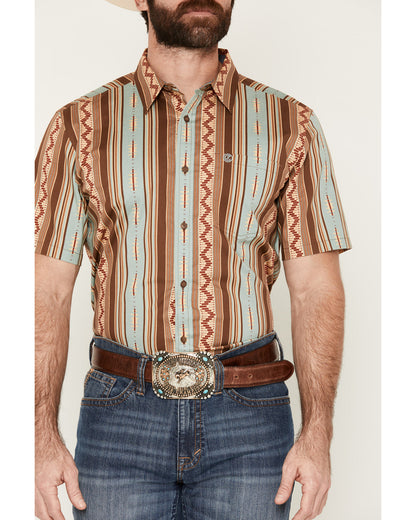 Cody James Men's Southwestern Stripe Print Short Sleeve Button-Down St