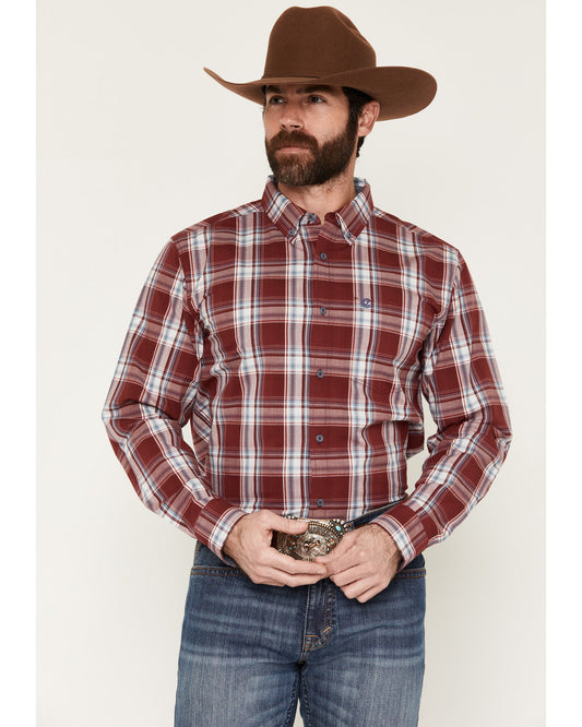 Cody James Men's Ruby Red Plaid Print Long Sleeve Button-Down Stretch