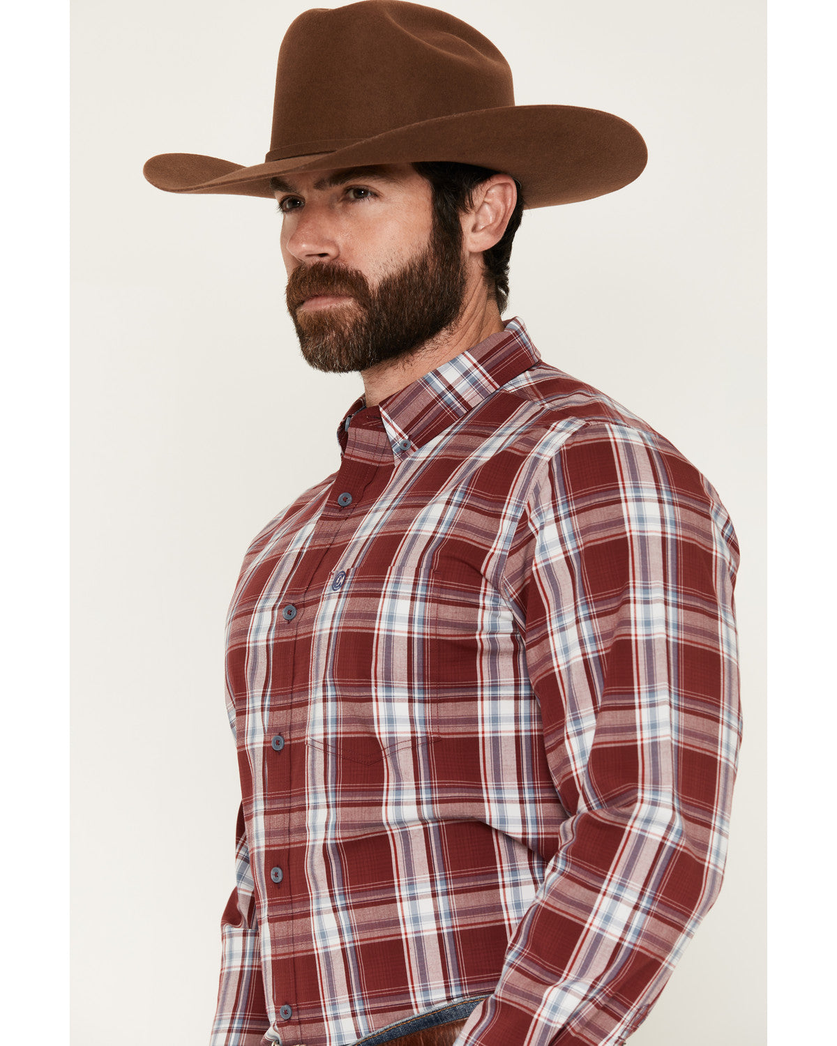 Cody James Men's Ruby Red Plaid Print Long Sleeve Button-Down Stretch