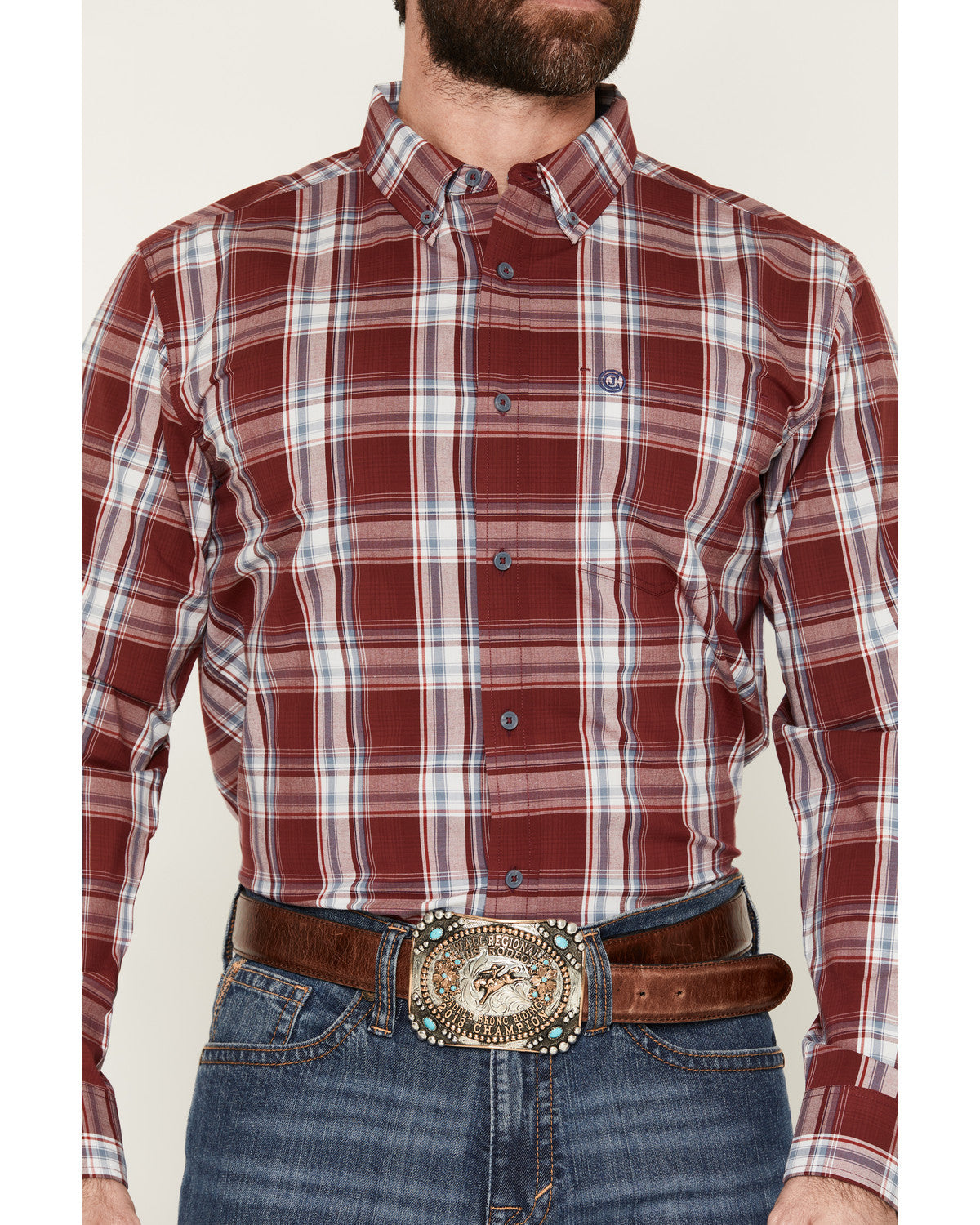 Cody James Men's Ruby Red Plaid Print Long Sleeve Button-Down Stretch