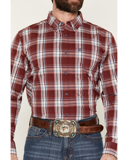 Cody James Men's Ruby Red Plaid Print Long Sleeve Button-Down Stretch