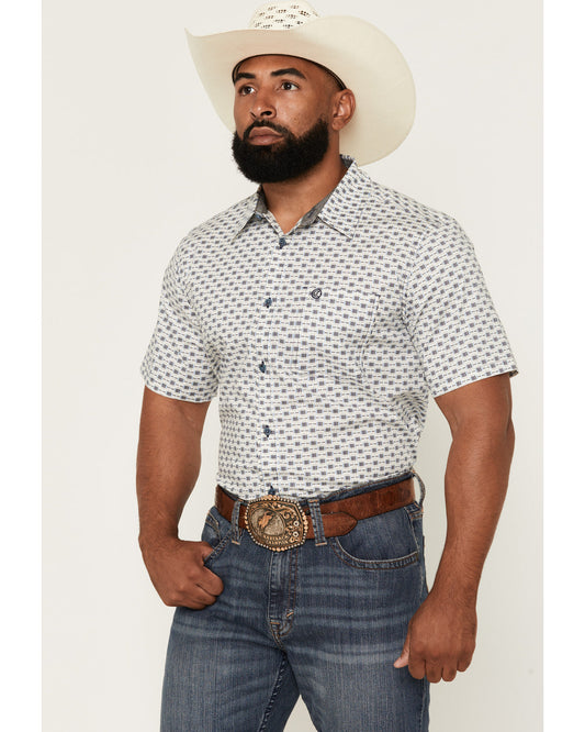 Cody James Men's Re Ride Geo Print Short Sleeve Button-Down Stretch We