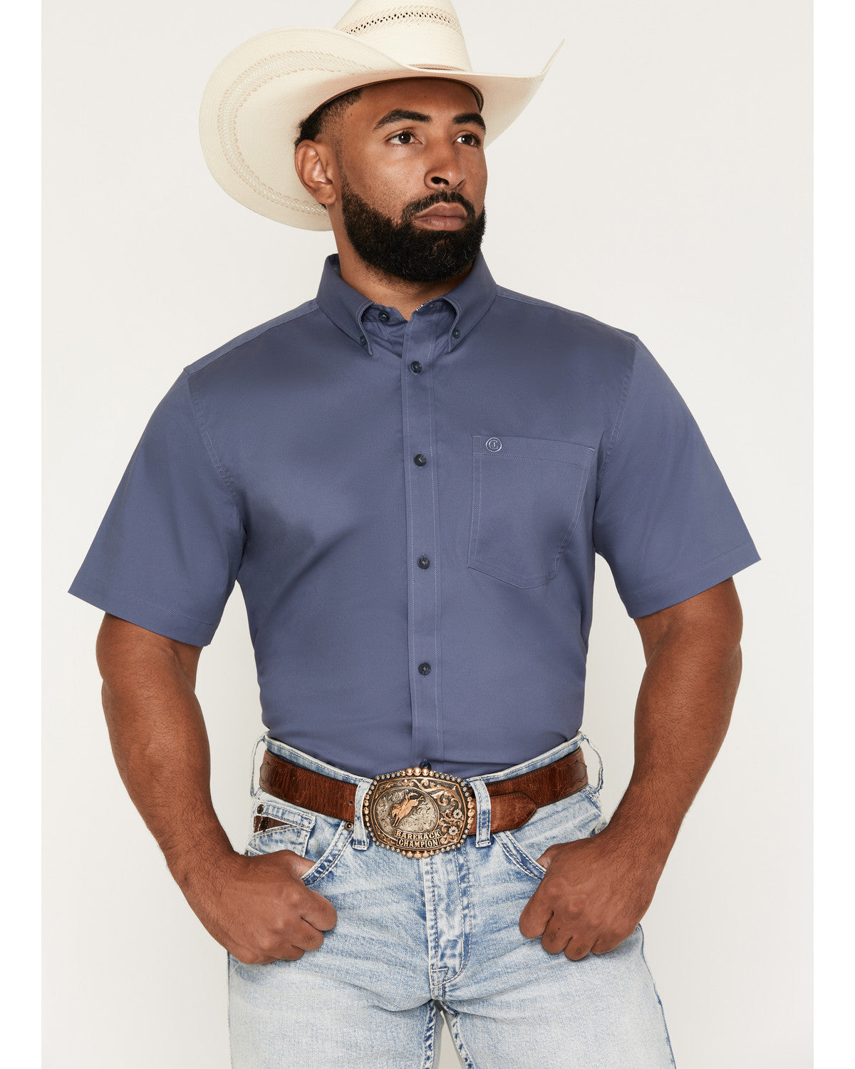 Cody James Men's Solid Twill Short Sleeve Button-Down Stretch Western
