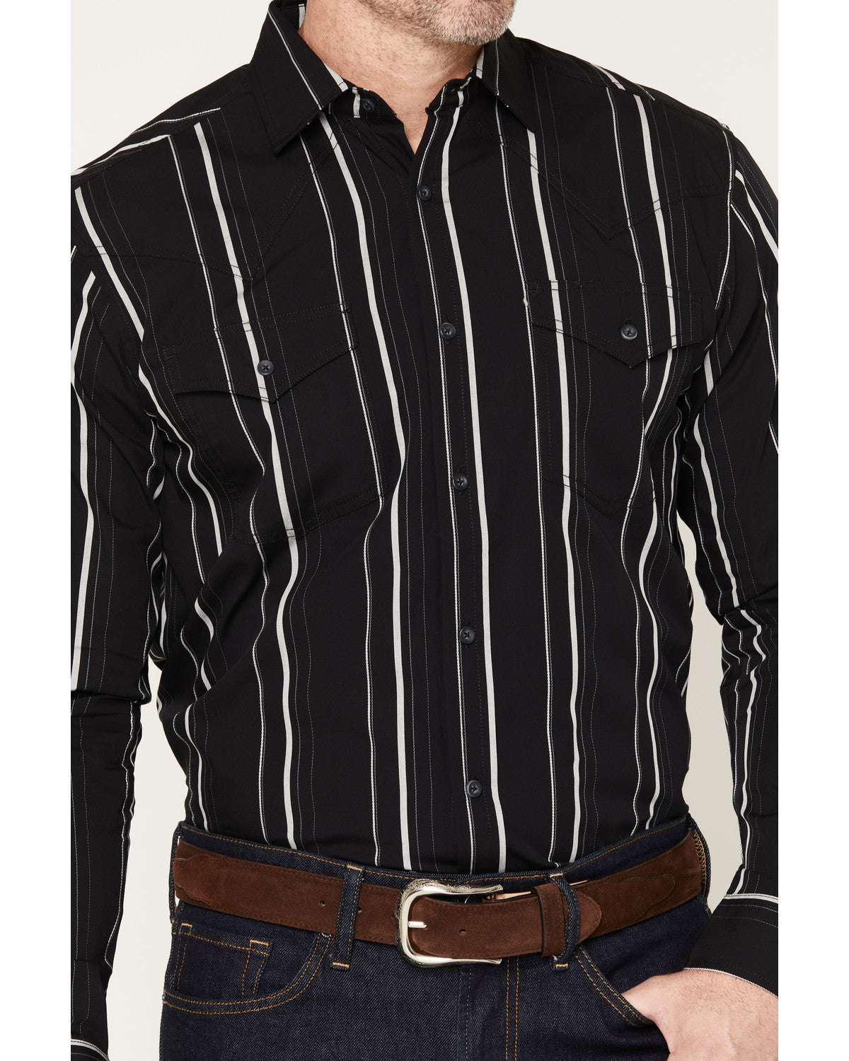 Cody James Black 1978® Men's Elm Striped Long Sleeve Button-Down Weste