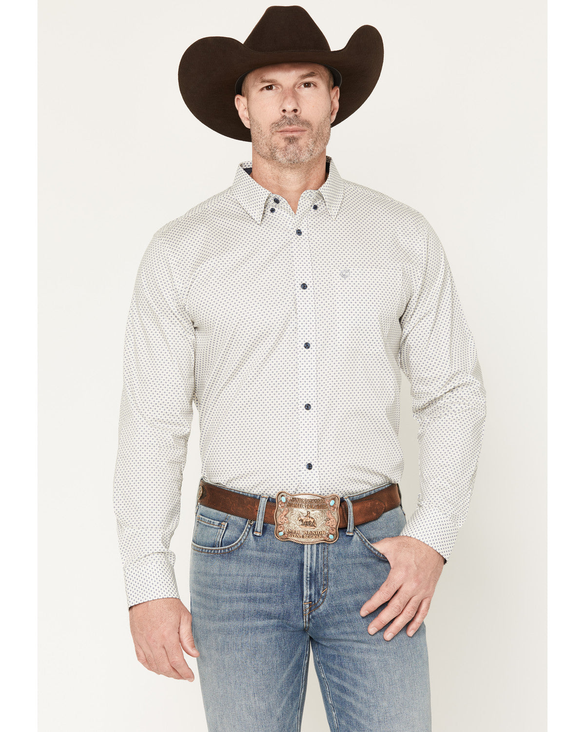 Cody James Men's NFR Geo Print Long Sleeve Button-Down Stretch Western
